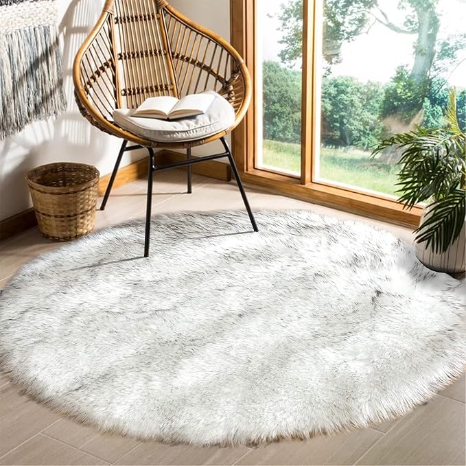 Goolela Round Sheepskin Area Rug 6ft Fluffy Circle Faux Fur Rug by Goolela