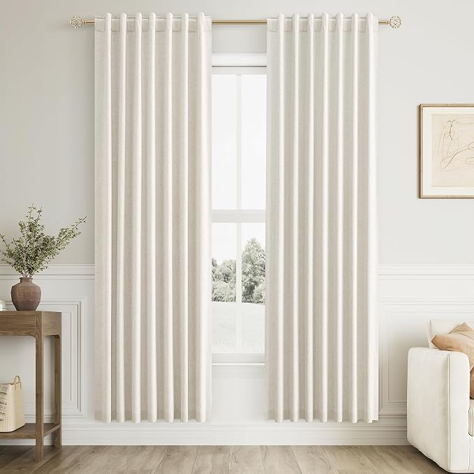 Guken Cream 100% Blackout Linen Curtains 80 Inch Length 2 Panels Set by Guken