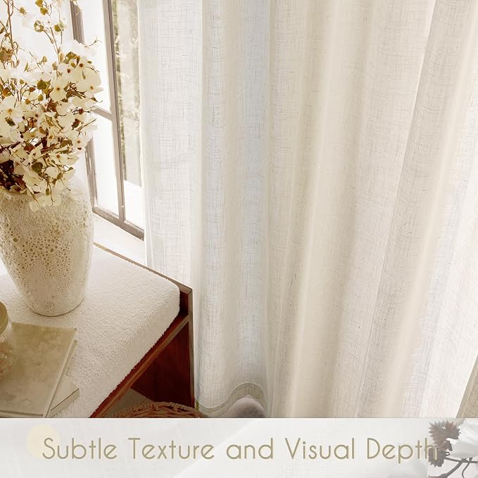 Faux Linen Beige Curtains 72 inches Long - Image 3