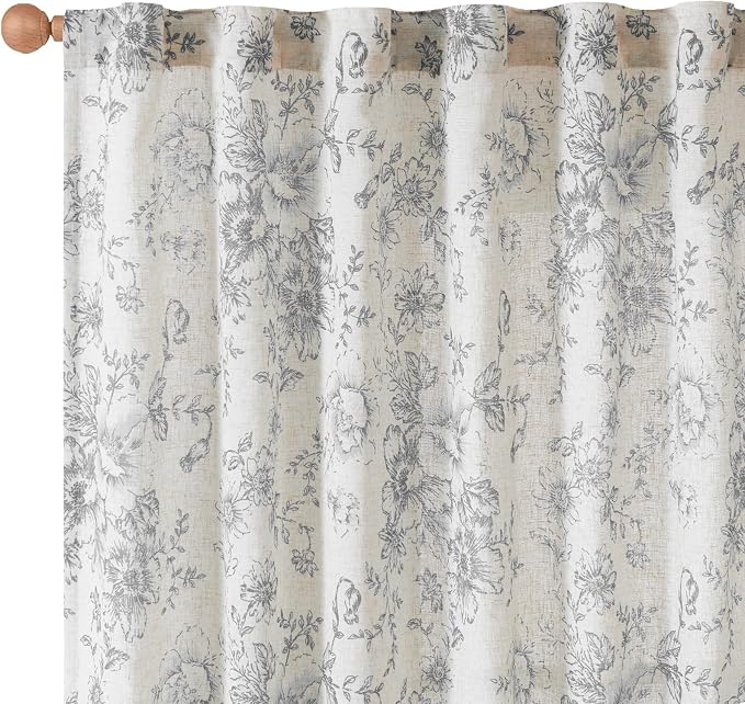 jinchan Linen Blend Curtain Floral Curtains - Image 9