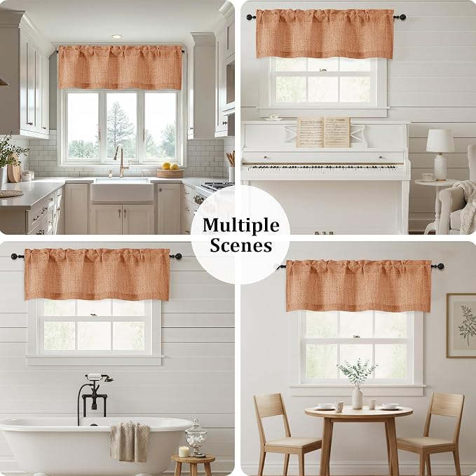 OWENIE Orange Valances for Windows 1 Pcs, Light Filtering Textured Farmhouse - Image 7