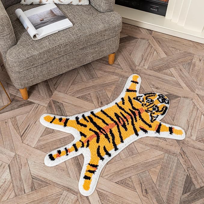 Tiger Print Rug, Animal Printed Small Area Rugs Faux Cowhide Skin Leather - Image 7