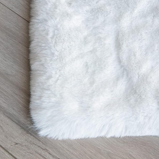 ORINOVA White Faux Rabbit Fluffy Fur Area Rugs - Image 9