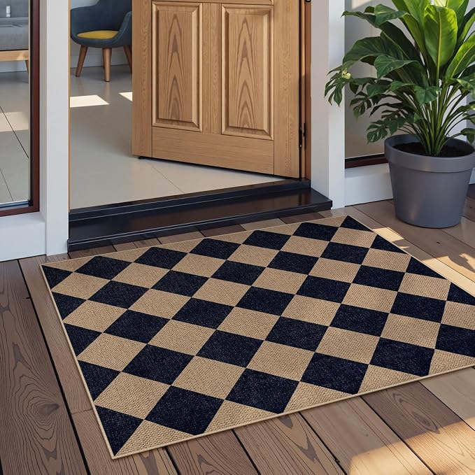 Lahome Colette Checkered Easy Jute Kitchen Rug, 2x3 Indoor Door Mat Small - Image 2