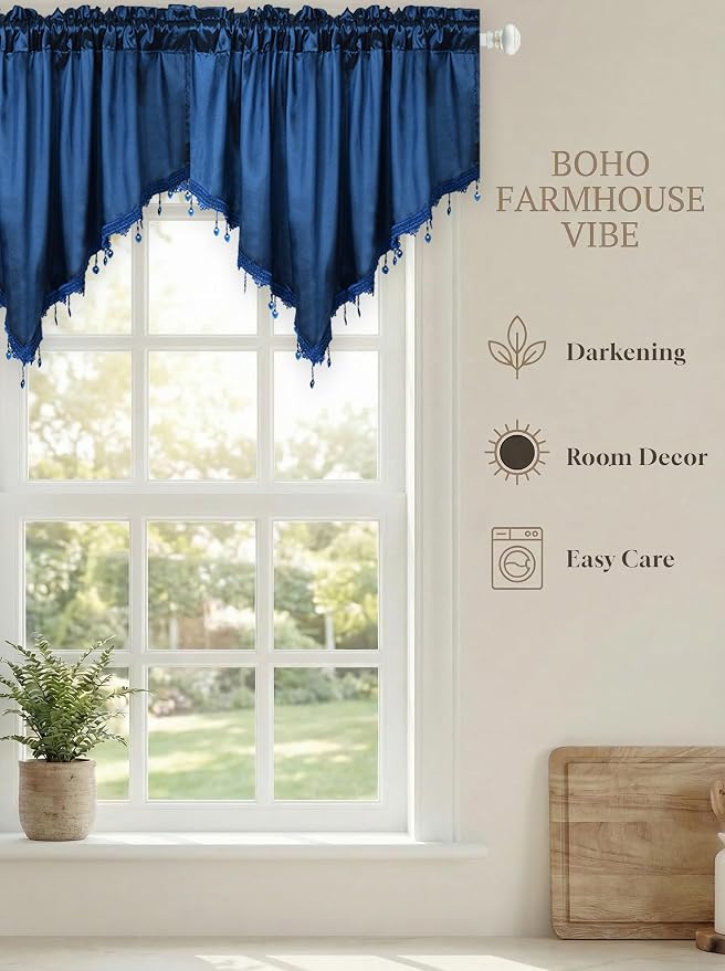 Molaxhome Swag Curtain 51 inch Length Rod Pocket Scalloped Curtain Valance - Image 5
