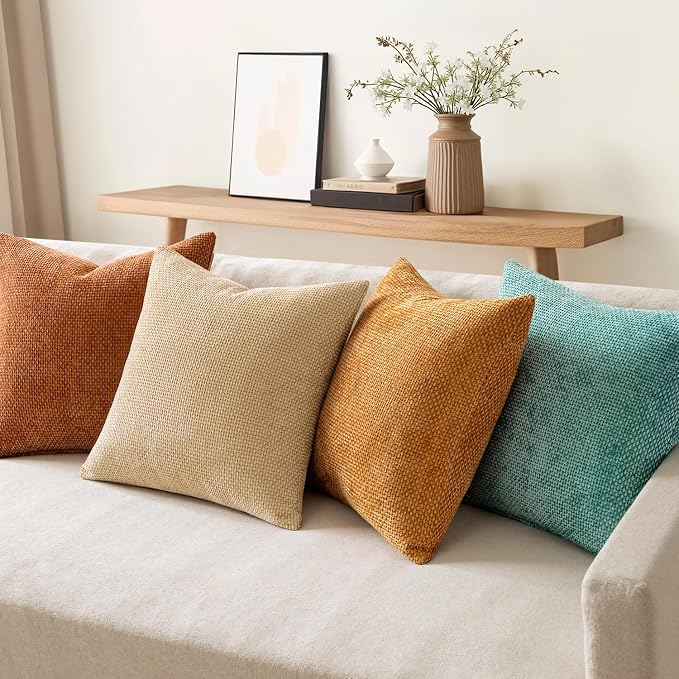 MIULEE Pack of 4 Orange/Teal Couch Throw Pillow Covers 20x20 Inch Yellow Green - Image 3