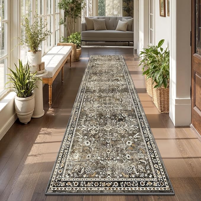 Yamaziot Washable Runner Rug 2x8 – Non Slip Boho Floral Hallway Runner Rug by Yamaziot