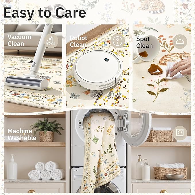 2x3 Cat Rugs for Entryway, Machine Washable Door Mat Animal Floral Small Area - Image 7