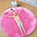 duduta Hot Pink Faux Sheepskin Round Rug 4x4 ft, Fluffy Shag Girls Bedroom by duduta
