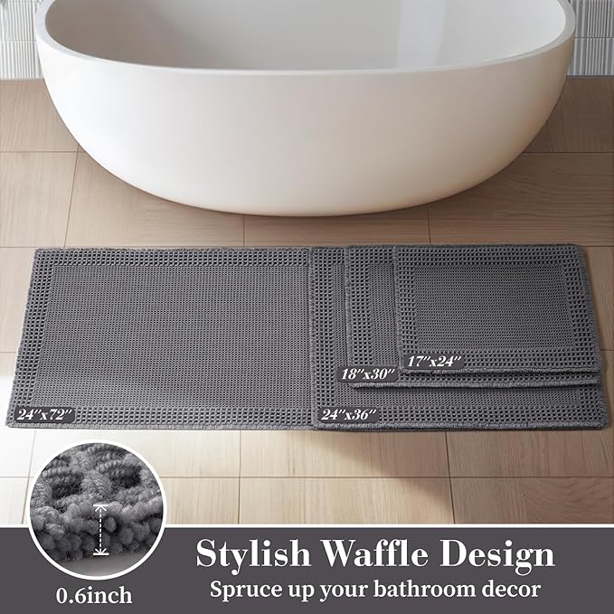 RESARE Waffle Bath Mat, Super Absorbent Non-Slip Machine Washable, Ultra Soft - Image 5