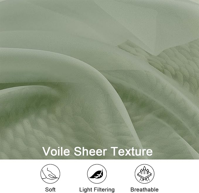 OWENIE Sheer Curtains 84 Inches Long 2 Panels Set, Sage Green Sheer Curtain - Image 4