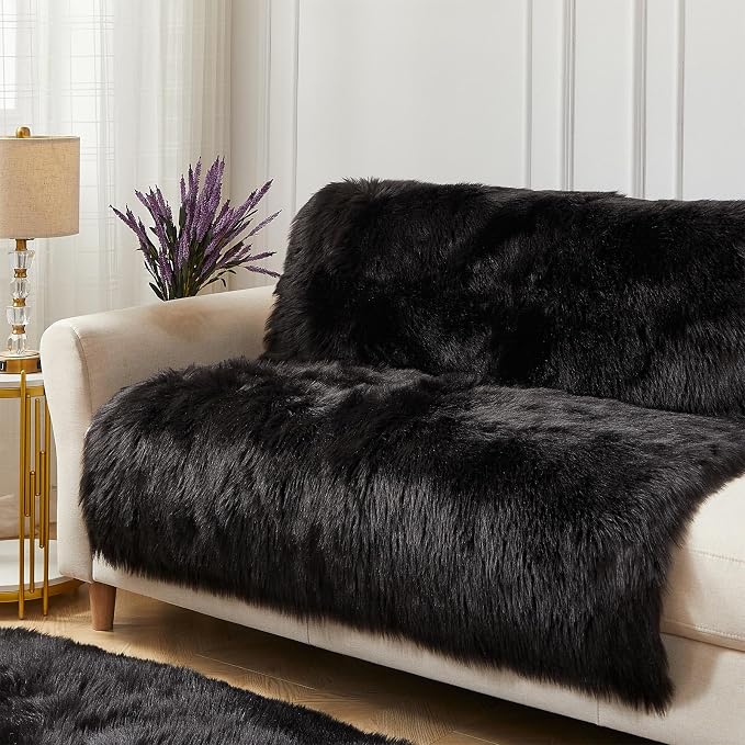 AMTOVO Faux Fur Sheepskin Rug for Living Room, 4 x 6 ft Black Fluffy Area Rug - Image 4