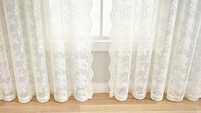 YJ YANJUN Vintage Lace Curtains 63 Inches Length- Elegant Victorian Floral - Image 4