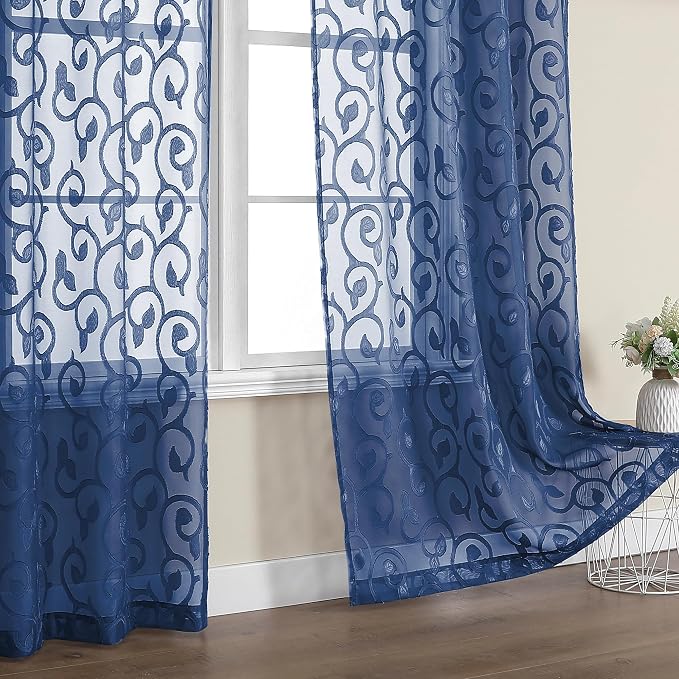 OWENIE Furman Blue Sheer Curtains 96 inches Long by OWENIE