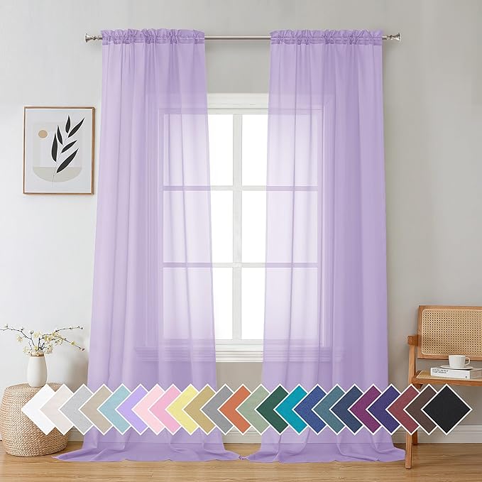 Aiyufeng Light Purple Sheer Curtain Panels Pair Sold 96 Inch Length, Light by Aiyufeng