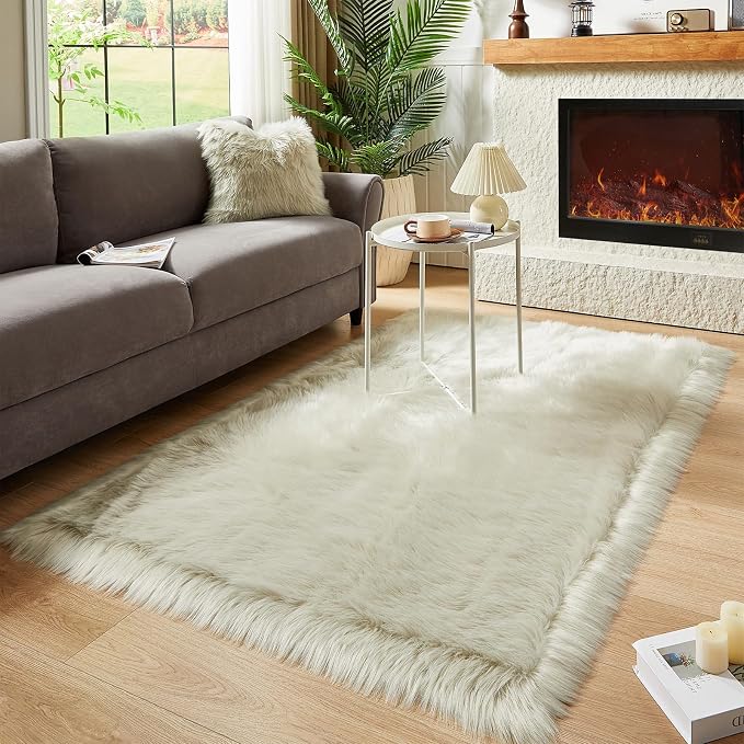 AMTOVO Faux Fur Sheepskin Rug for Living Room, 4 x 6 ft Light Grey Fluffy Area - Image 7