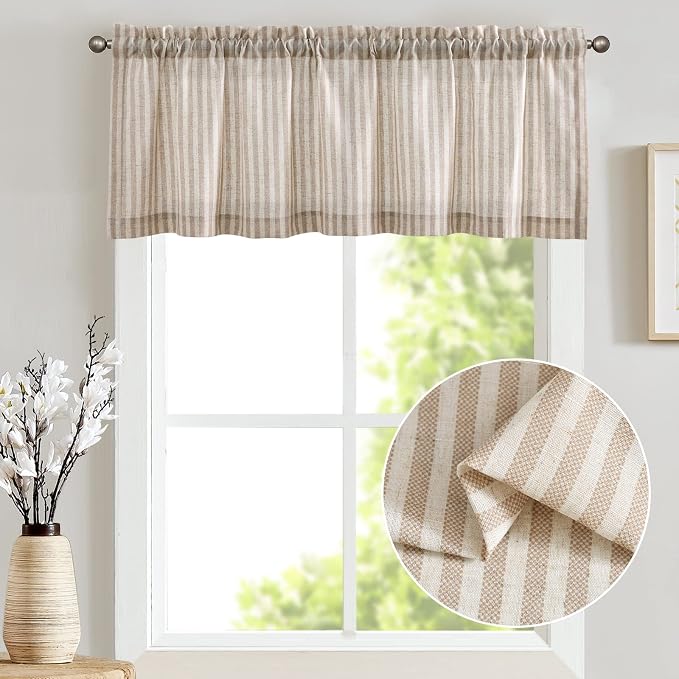 jinchan Valance Curtain Linen Textured Striped Window Curtain - Image 6