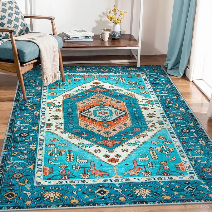 SERISSA Boho Area Rug 5x7 Blue, Washable Rugs - Image 5