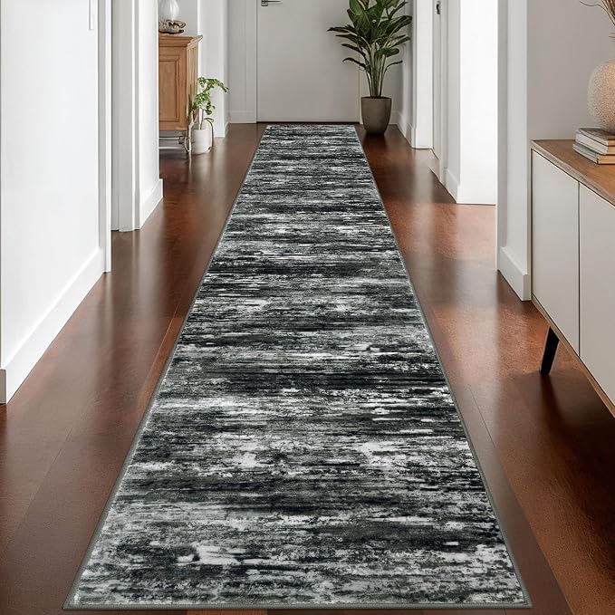 KOZYFLY Modern Abstract Washable Rug Runner 2.6x16 Hallway Rug Runner Non-Slip by KOZYFLY