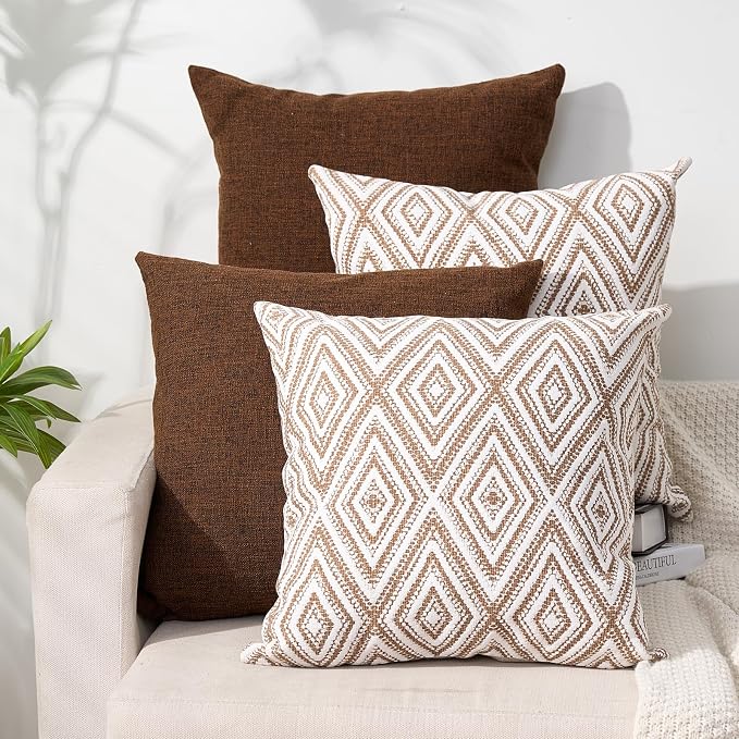 HPUK Decorative Throw Pillow Covers Set of 4 Geometric Design Linen Cushion by HPUK
