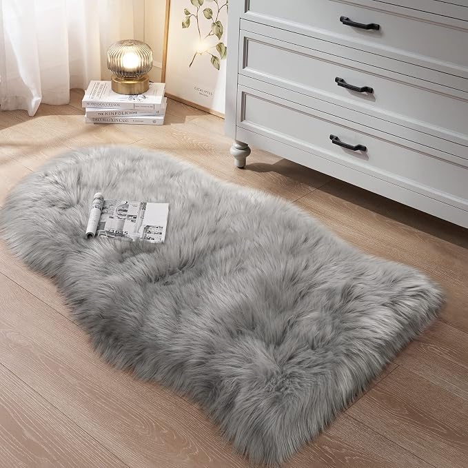 Small Faux Fur Rug, 2x4 ft Ultra Soft Sheepskin Rugs Chair Sofa Cover Seat Pad - Image 3