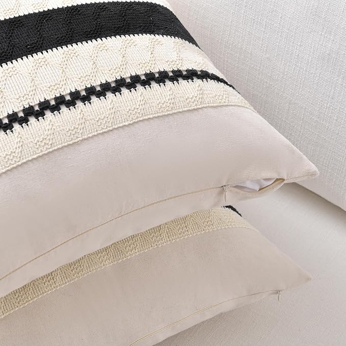 Fancy Homi Set of 1 Boho Black Decorative Throw Pillow Cover 18x18 Inch - Image 3