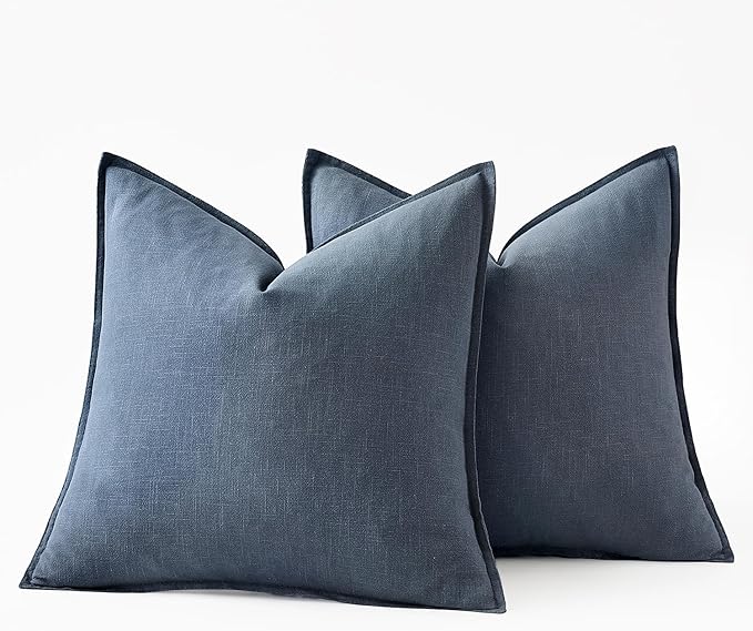 MIULEE Decorative Linen Euro Sham Pillow Covers 24x24 Inch Blue Ashes Boho - Image 7