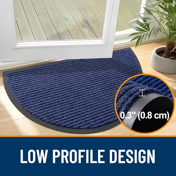 OLANLY Half Circle Front Door Mat 47x30, Waterproof Heavy-Duty Doormat | Blue - Image 4