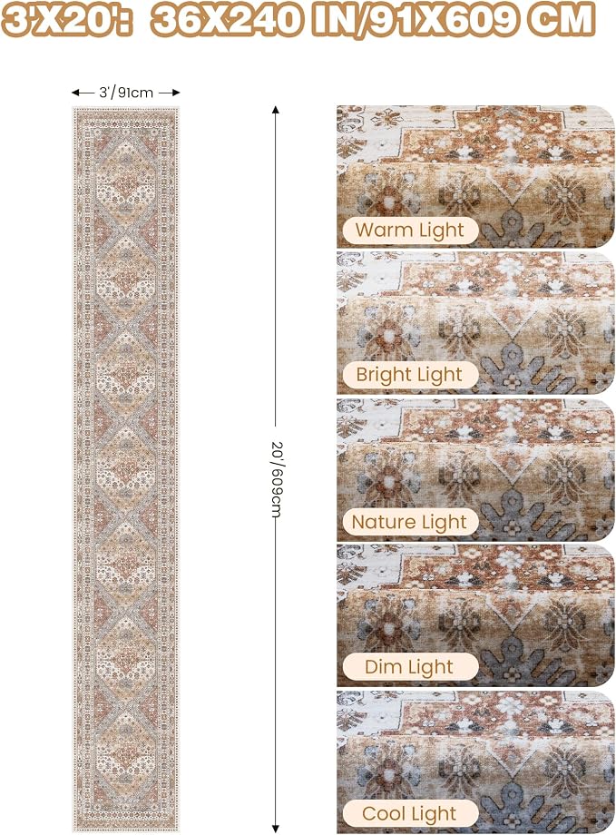 3x20 Long Runner Rug for Hallway, Non-Slip Long Kitchen Mats for Floor - Image 2