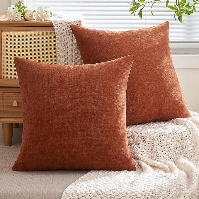 MIULEE Fall Rust Chenille Couch Throw Pillow Covers, 16x16 | Set of 2, Soft - Image 4