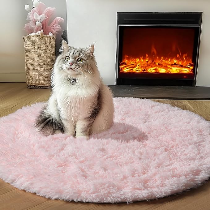 ONASAR Light Pink Round Area Rugs 2ft by ONASAR
