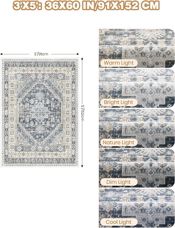 3x5 Washable Area Rug for Entryway, Kitchen Rugs Non Slip for Dining Room - Image 2