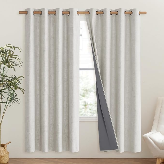 NICETOWN Snowbound Vintage Linen 100% Blackout Curtains - Image 2