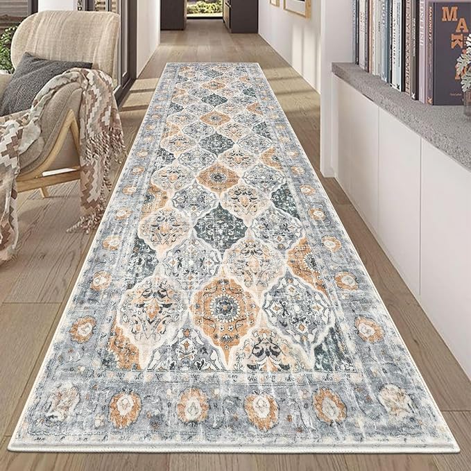 HEBE Hallway Runner Rug 2'8"x8' Washable Vintage Distressed Area Rugs Non Slip by HEBE