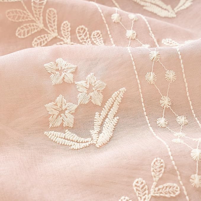 jinchan Belrose Pink Floral Sheer Curtains - Image 6