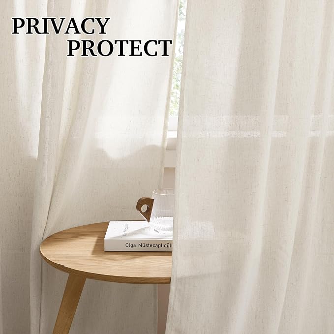 RYB HOME 108 inches Long Farmhouse Boho Curtains, Semi Sheer Thick Linen Light - Image 2
