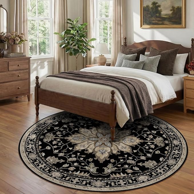 Area Rugs 8ft Washable Non-Slip, Floral Vintage Distress Print Pattern - Image 3