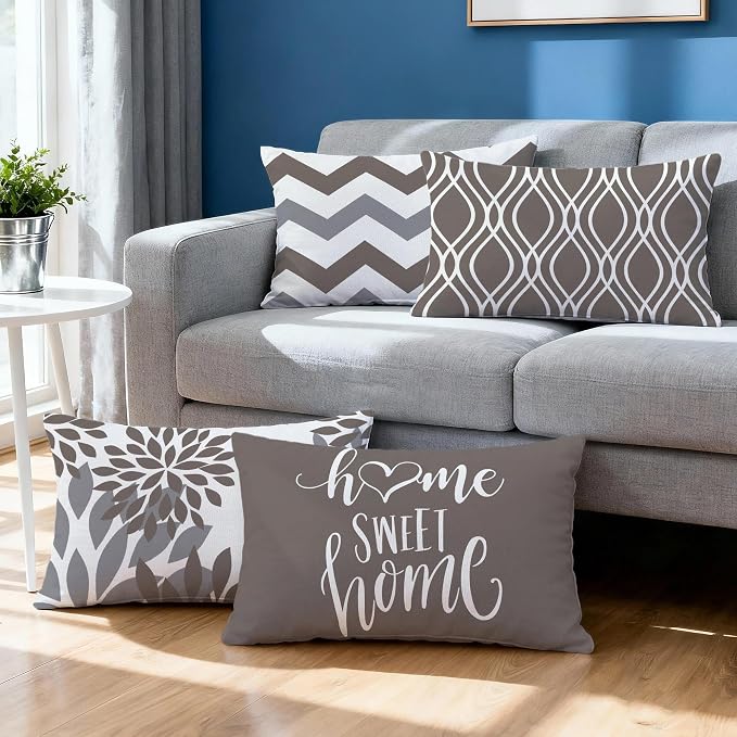 Hexagram Geometric Grey Pillow Covers 12x20 Set of 4, Decorative Outdoor Boho - Image 2
