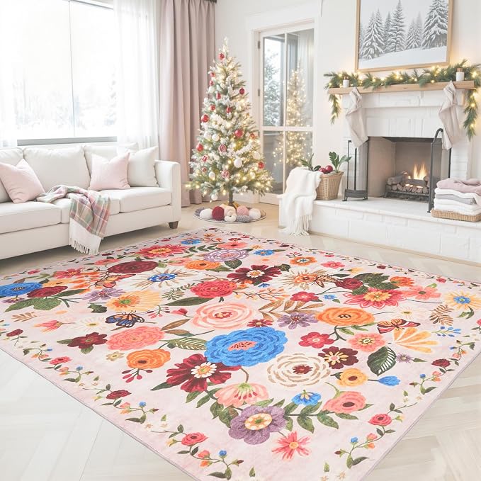 Pink/Beige Living Room Rugs, Area Rugs 5x8 Rug - Image 2