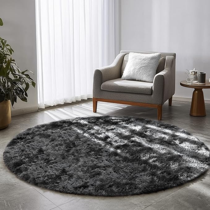 Amdrebio Tie-Dyed Dark Grey Round Area Rug 5Ft - Image 5