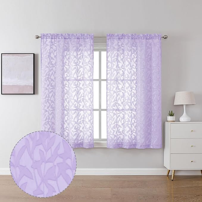 Lecloud Leia Light Purple Semi Sheer Curtains 45 Inch Length, Balance Light & by Lecloud