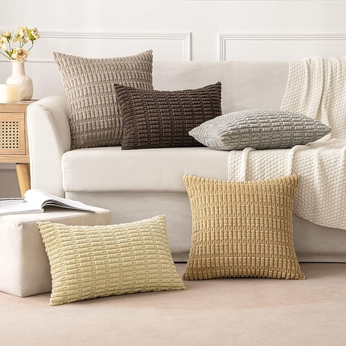 MIULEE Pack of 2 Corduroy Decorative Throw Pillow Covers 12x12 Inch Soft Boho - Image 5