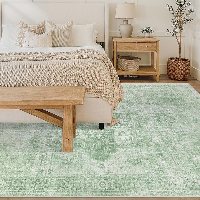 Area Rug 6x9 Washable Rug, Vintage Boho Medallion Rugs Non-Slip Soft Low Pile - Image 2