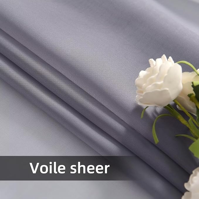 youleyar Solid Sheer Rod Pocket Curtain Voile Draperies 2 Panels White Beige - Image 4