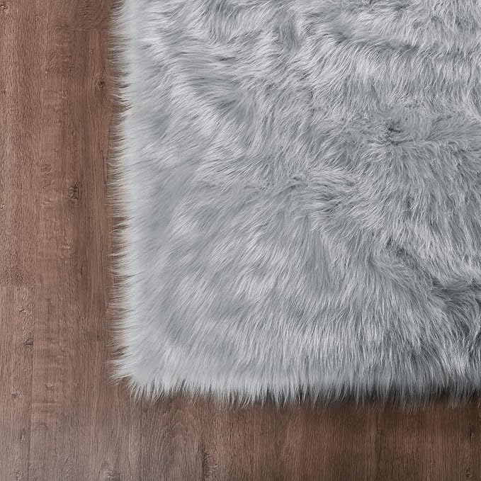 Goolela Grey Area Rug 9x12 Fluffy Fuzzy Furry Rug - Image 6