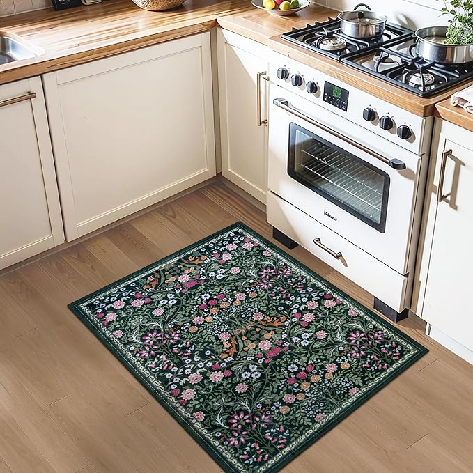 Entryway Rug 2X3 Small Rugs: Floral Washable Door Mat Vintage Soft Low Pile - Image 4