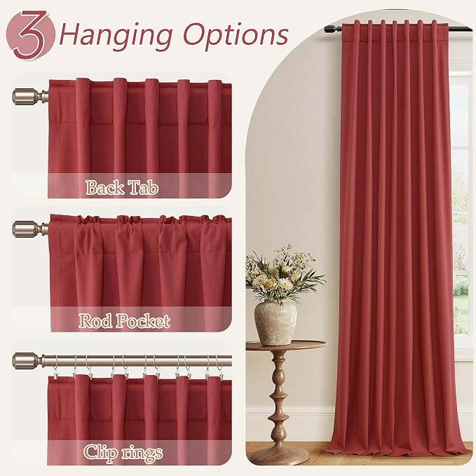 Guken Red 100% Blackout Linen Curtains 84 Inch Length 2 Panels Set - Image 6