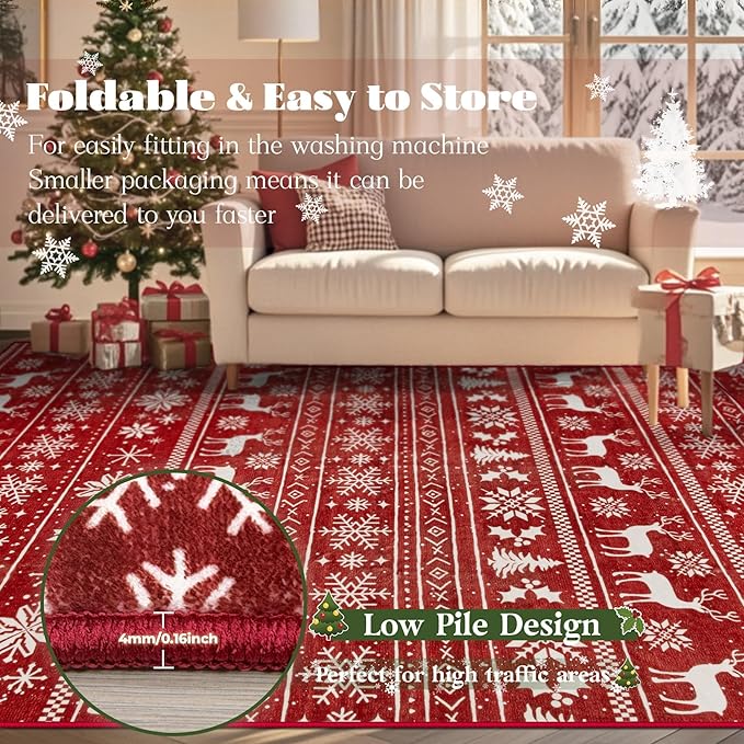 Christmas Runner Rug 2x6 Washable Rugs, Boho Christmas Tree Snowflake Rug - Image 7