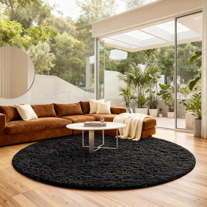 Ophanie Round Rug 8Ft Black Circle Area Rug, Room Decor - Image 3