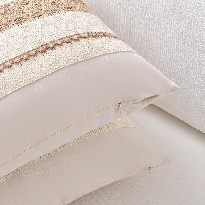 Fancy Homi Set of 1 Boho Neutral Decorative Throw Pillow Cover 20x20 Inch - Image 3